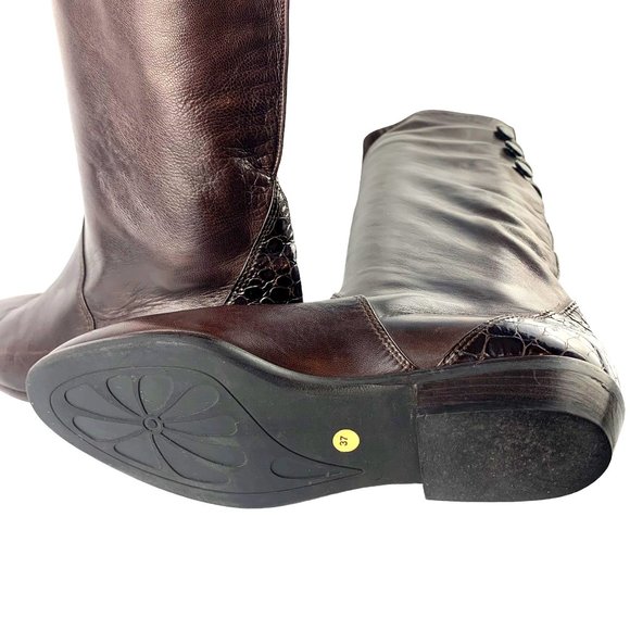 CARAVELLE Chocolate Brown Soft Leather Made in Italy Slip On Tall Boots - Picture 5 of 9